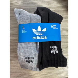 Men's Adidas Crew Casual Socks L Black Grey 6-Pair